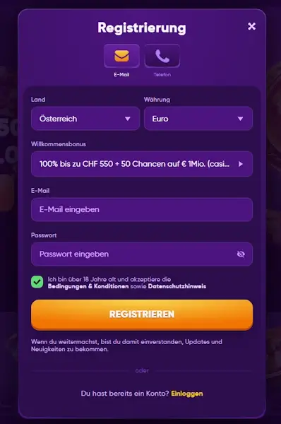 Registrieren Sie sich auf der offiziellen Kingmaker Casino-Website.